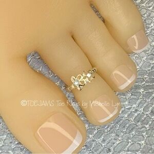 TOE RING TWO SISTERS FLOWERS Silver/Clear Crystals Stretch Elastic Beaded